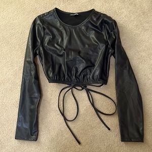 Fashion Nova Cropped Black Leather Top